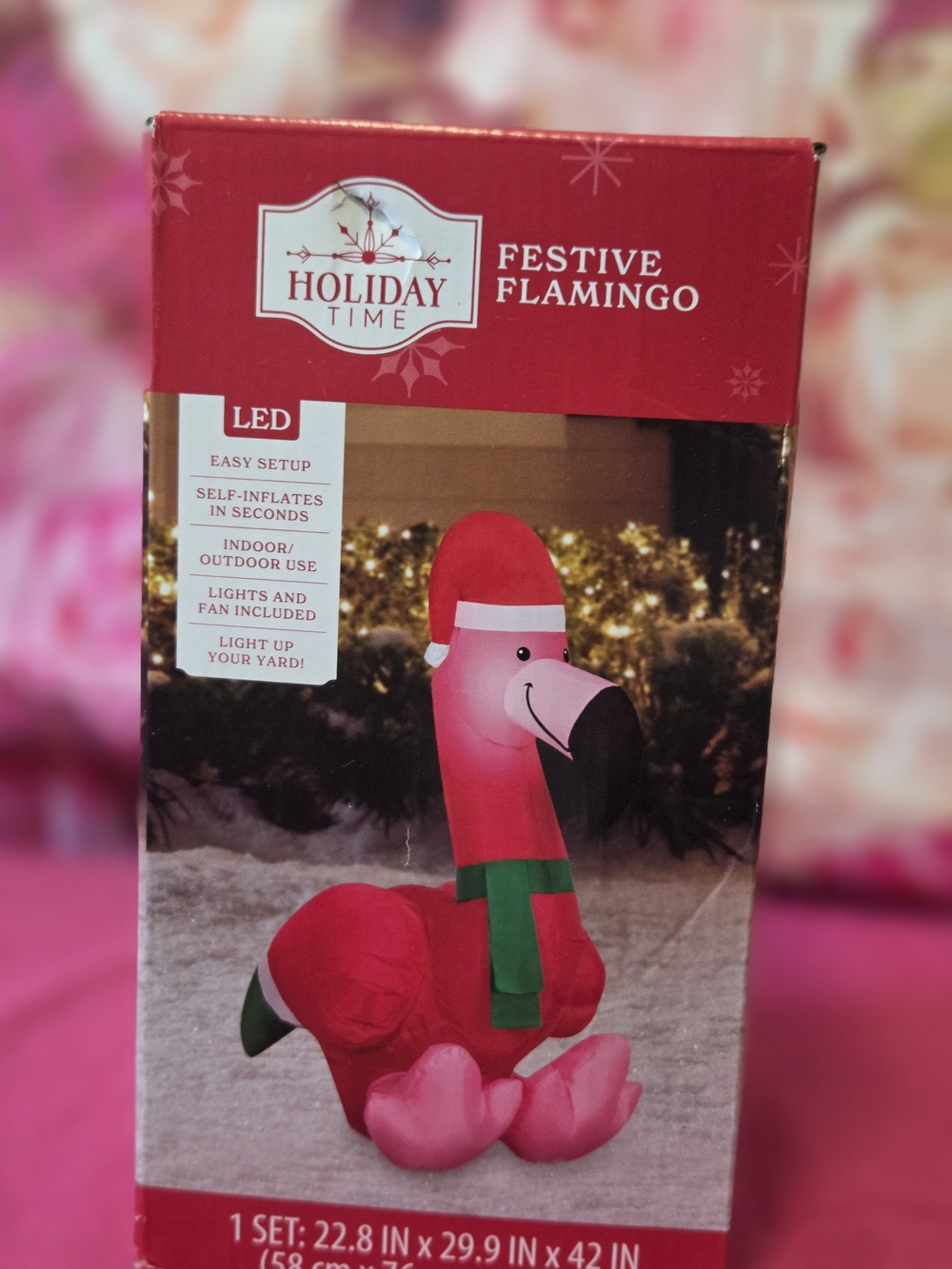 Holiday Time Festive Flamingo LED Inflatable - Pink